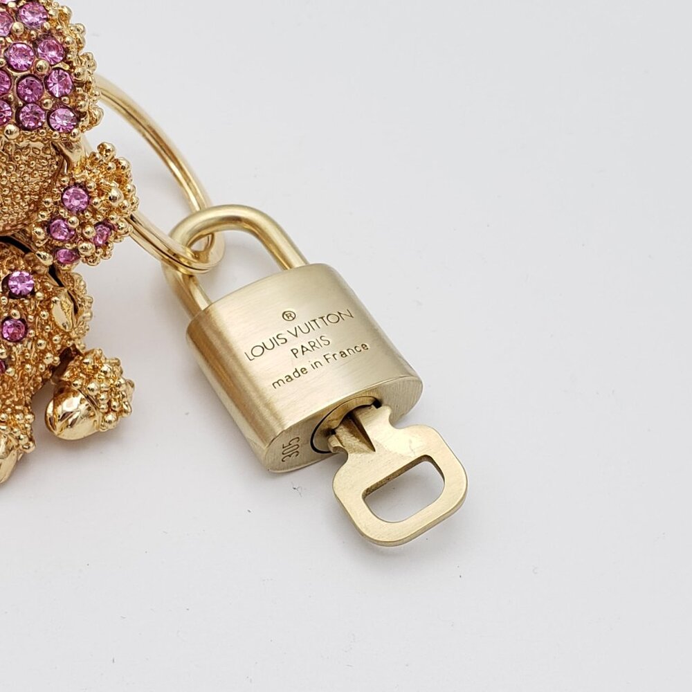 Authentic Louis Vuitton Gold Padlock & Key w/Unbranded Rhinestone Dog Keychain - Picture 6 of 8